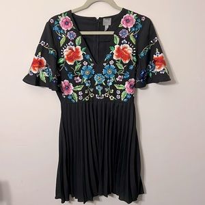 ASOS DESIGN pleated embroidered mini dress